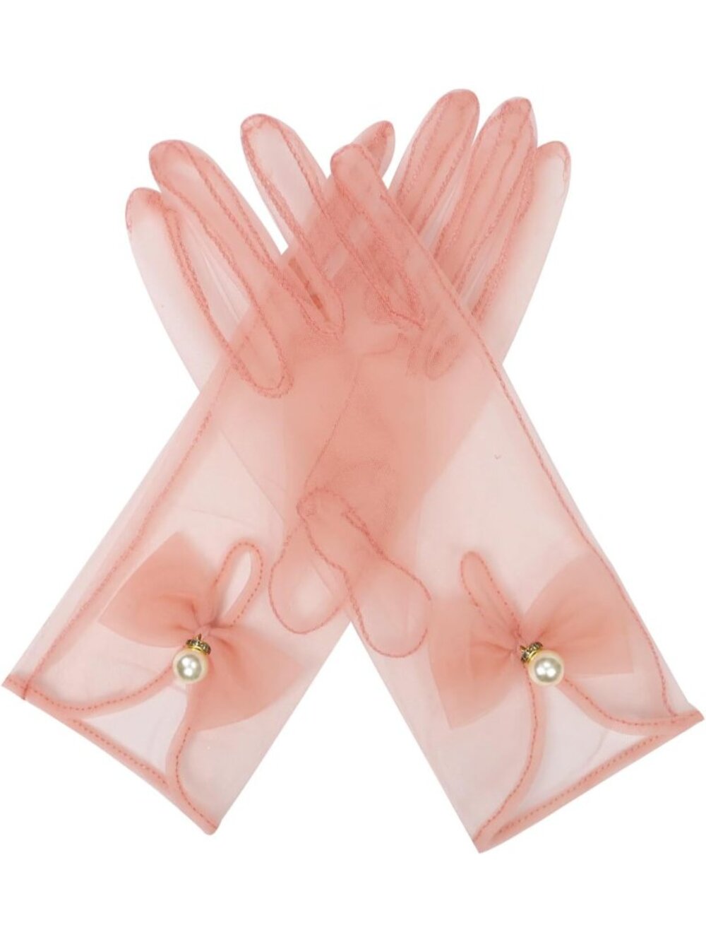 Women's Blush Wrist Length Vintage Accessories Elegant Tulle Short Mesh Gloves